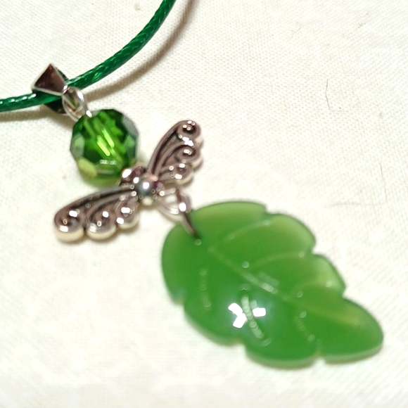 Leaf angel silver green handmade bead pendant charm sprite forest wood tree gem - Picture 2 of 6